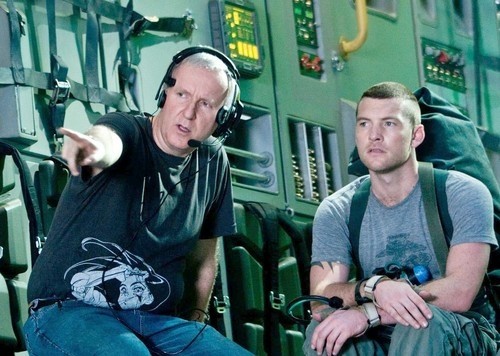 James Cameron con Sam Worthington sul set di Avatar