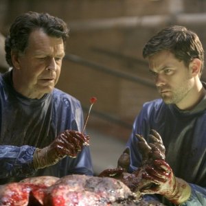 Joshua Jackson e John Noble in laboratorio nell'episodio The Transformation di Fringe