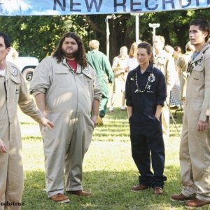 Matthew Fox, Jorge Garcia ed Evangeline Lilly nell'episodio Namaste di Lost