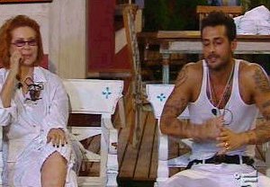 Marina Ripa di Meana e Fabrizio Corona durante la prima puntata de La Fattoria 4