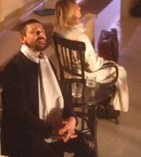 Giuseppe Butera accanto a Micaela Esdra (di spalle) ne Il tempo e la stanza (di Botho Strauss, regia Walter Pagliaro)