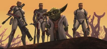 Il Maestro Yoda guida le truppe dei cloni nell'episodio 'Ambush' della serie tv 'Le Guerre dei Cloni'