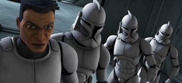 Un drappello di soldati della Repubblica nell'episodio 'Rookies' della serie Star Wars: Le guerre dei Cloni