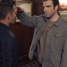 Zachary Quinto e Adrian Pasdar in una scena di I Am Sylar della terza stagione di Heroes