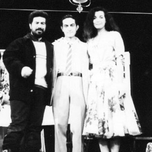 Lello Arena, Nicola Natalia e Marina Suma sul set del film Cuori nella tormenta regia di Enrico Oldoini