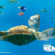 Un wallpaper dello tartaruga marina con Marlin e Dory nel film 'Alla ricerca di Nemo'