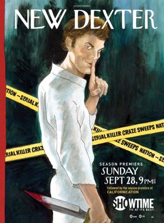 Un poster pubblicitario, con lo stile della rivista Newyorker, per la season 3 di Dexter