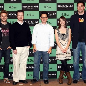 M. Reeves, D. Goddard, J.J. Abrams, M. S.-David e L. Caplan alla 'Cloverfield' Press Conference, a Tokyo, nel 2008