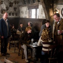 Il regista David Yates, Rupert Grint, Daniel Radcliffe e Jim Broadbent sul set del film Harry Potter e il principe mezzosangue