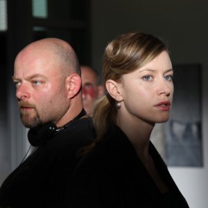 Erik Bernasconi con Giorgia Wurth sul set del film Sinestesia.