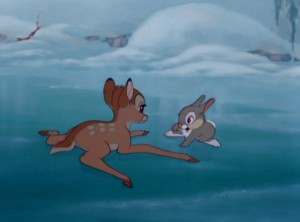 Il Cerbiatto Sul Ghiaccio Assieme Al Amico Tamburino Nel Film Bambi 123212