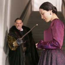 Fabio Testi e Sabina Began in una scena della fiction Mediaset Il falco e la colomba