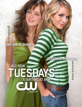 Un doppio poster pubblicitario dei telefilm Veronica Mars e Gilmore Girls