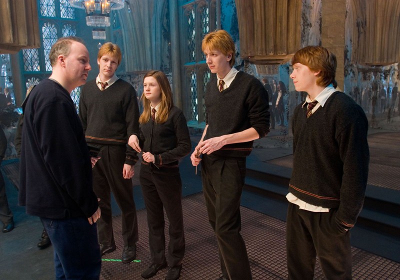 I fratelli Weasley sul set di Harry Potter con il regista David Yates