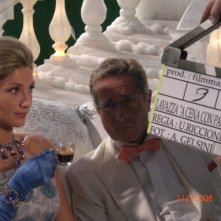 Manuela Abrugia e Paolo Bonolisi durante le riprese dello spot pubblicitario 'Lavazza a modo mio'