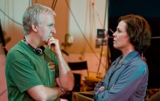 James Cameron con Sigourney Weaver sul set di Avatar