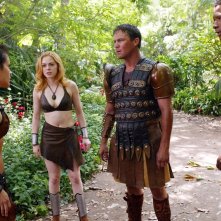 Alyssa Milano, Rose McGowan, Brian Krause e Dorian Gregory in una scena dell'episodio 'L'isola delle guerriere' di Streghe