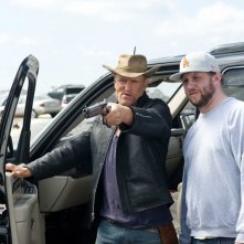 Woody Harrelson e il regista Ruben Fleischer sul set del film Zombieland