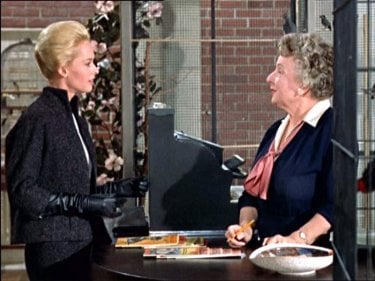 Tippi Hedren e Ruth McDevitt in una scena del film Gli uccelli ( 1963 )