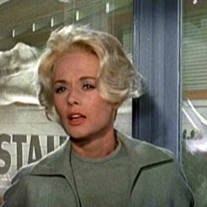 Tippi Hedren in una celebre scena del film Gli uccelli ( 1963 )