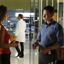 Melina Kanakaredes e Gary Sinise in una scena dell'episodio Blacklist Featuring Hangman di CSI New York