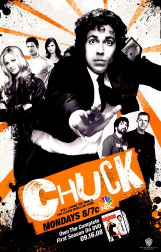 Un manifesto pubblicitario della First Season in dvd di Chuck