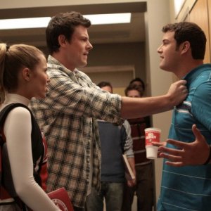 Dianna Agron e Cory Monteith in un momento dell'episodio Mash-Up della serie Glee
