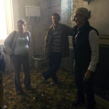 Bill Milner, Kelly Macdonald, John Simm ed AJ Jankel sul set di Skellig