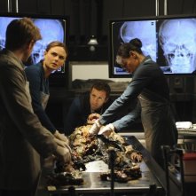 Bones: Emily Deschanel, TJ Thyne e Tamara Taylor nell'episodio The Tough Man in the Tender Chicken