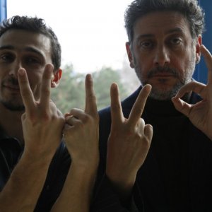 Sergio Castellitto sul set di Alza la testa assieme al regista Alessandro Angelini