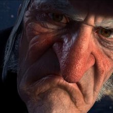 Un primo piano di Scrooge nel film d'animazione A Christmas Carol (2009)