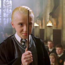 Draco Malfoy (Tom Felton) in una scena di Harry Potter e la camera dei segreti