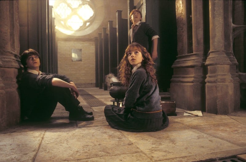 Rupert Grint, Daniel Radcliffe ed Emma Watson in una scena di Harry Potter e la Camera dei Segreti