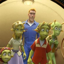 Eckle, Neera, Chuck Baker, Lem e Skiff in una scena del film d'animazione Planet 51