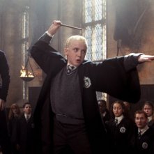 Alan Rickman e Tom Felton in una scena di Harry Potter e la camera dei segreti