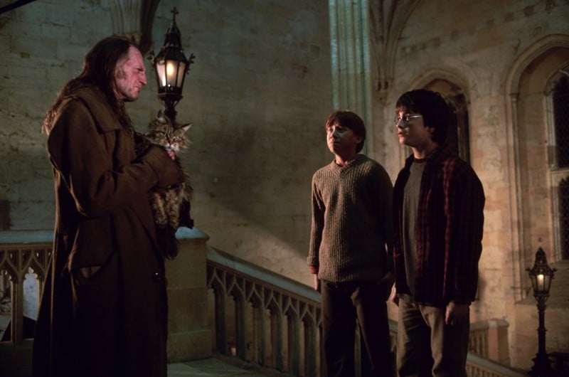 David Bradley, Daniel Radcliffe e Rupert Grint in una scena di Harry Potter e la camera dei segreti