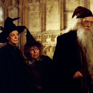 Maggie Smith, Miriam Margolyes e Richard Harris in una scena di Harry Potter e la camera dei segreti