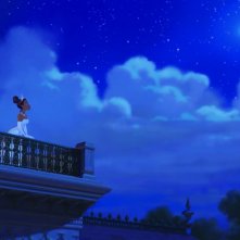 La protagonista de La principessa il ranocchio in una romantica sequenza del film