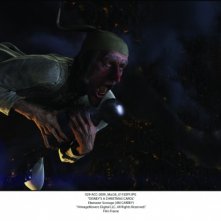 Scrooge in volo in una scena di A Christmas Carol (2009) di Robert Zemeckis