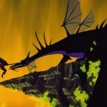 La terribile lotta tra il principe Filippo e la strega Malefica trasformata in drago ne La bella addormentata nel bosco