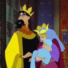 Re Stefano e la Regina in una scena del film d'animazione La bella addormentata nel bosco ( 1959 )