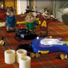 Gli allegri Theodore, Simon e Alvin in una scena del film Alvin Superstar