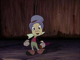 Il Grillo parlante in una scena del film d\'animazione Pinocchio ( 1940 )