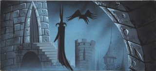 Malefica e il suo corvo in uno dei layout per il film d\'animazione La bella addormentata nel bosco