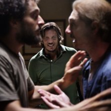 Claudio Santamaria e Giorgio Pasotti con Gabriele Muccino e Stefano Accorsi sul set del film Baciami ancora