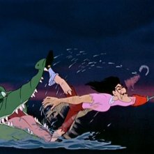 Capitan Uncino inseguito dal coccodrillo in una scena del film Le avventure di Peter Pan ( 1953 )