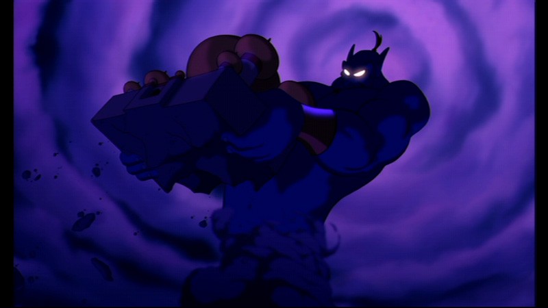 Il Genio in una drammatica scena del film d'animazione Aladdin