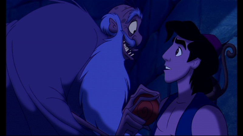 Il protagonista e il gran visir Jafar in una scena del film d'animazione Aladdin
