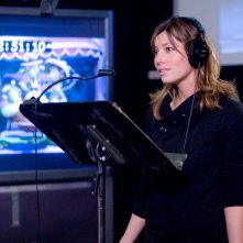 Jessica Biel durante il doppiaggio del suo personaggio per il film d'animazione Planet 51