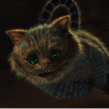 Primo piano dello Stregatto di Alice in Wonderland, adattamento della fiaba di Lewis Carroll diretto da Tim Burton